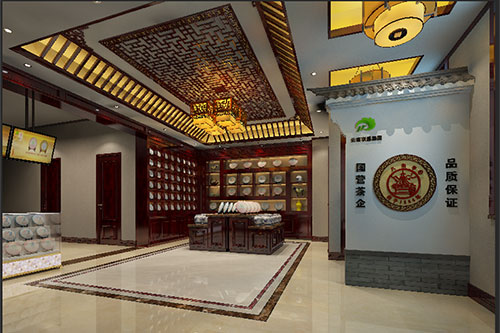 上安乡古朴典雅的中式茶叶店大堂设计效果图
