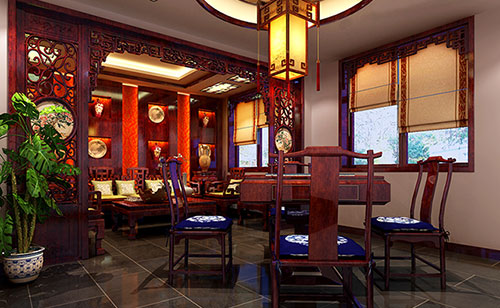 上安乡古典中式风格茶楼包间设计装修效果图